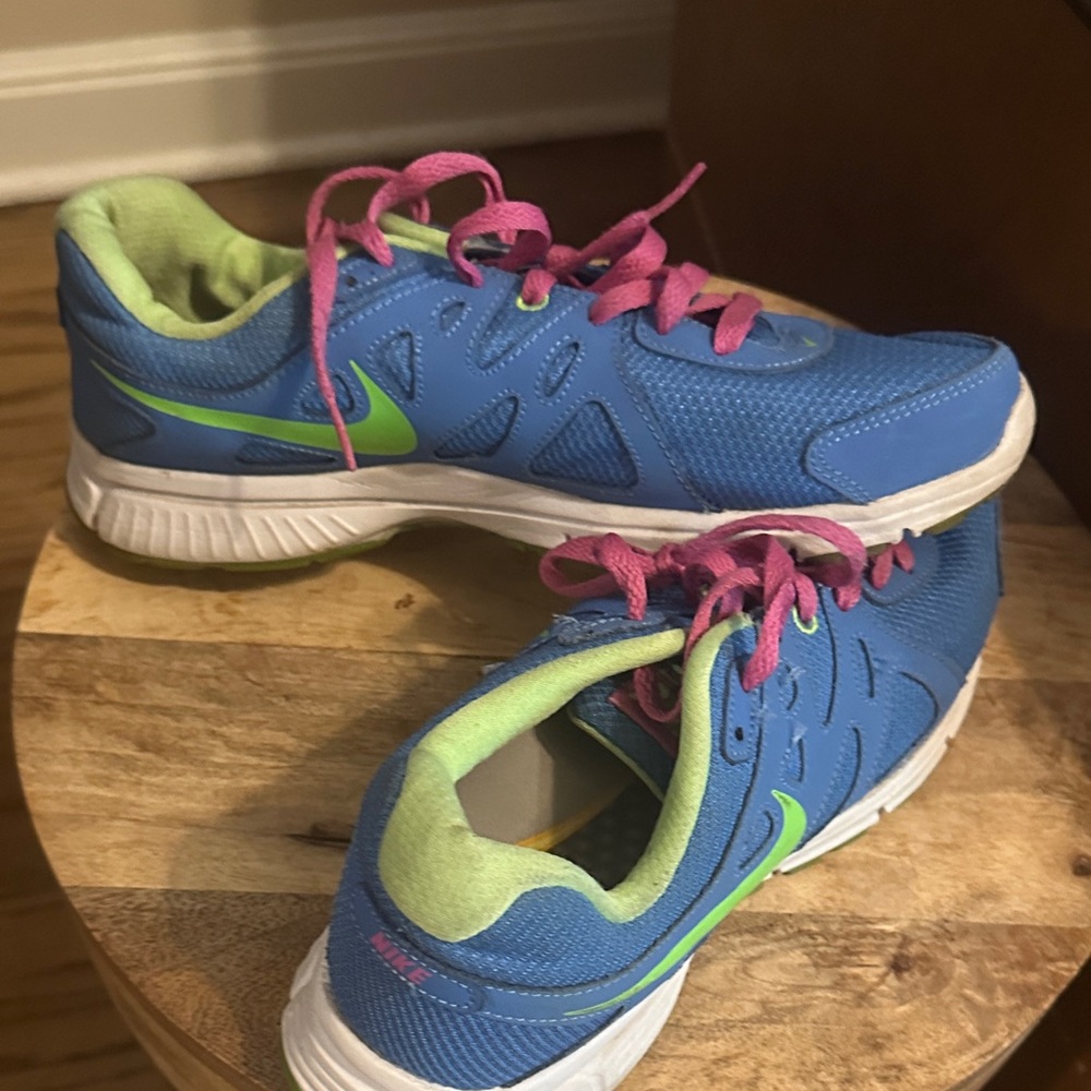 Nike Blue Sneakers with Pink and Green Accents